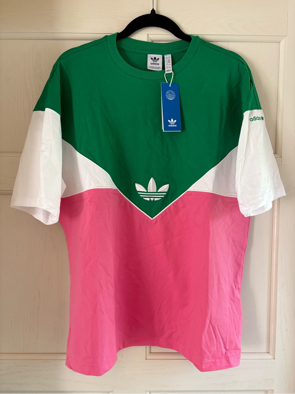 adidas Green White Pink Colorblock Trefoil Shirt